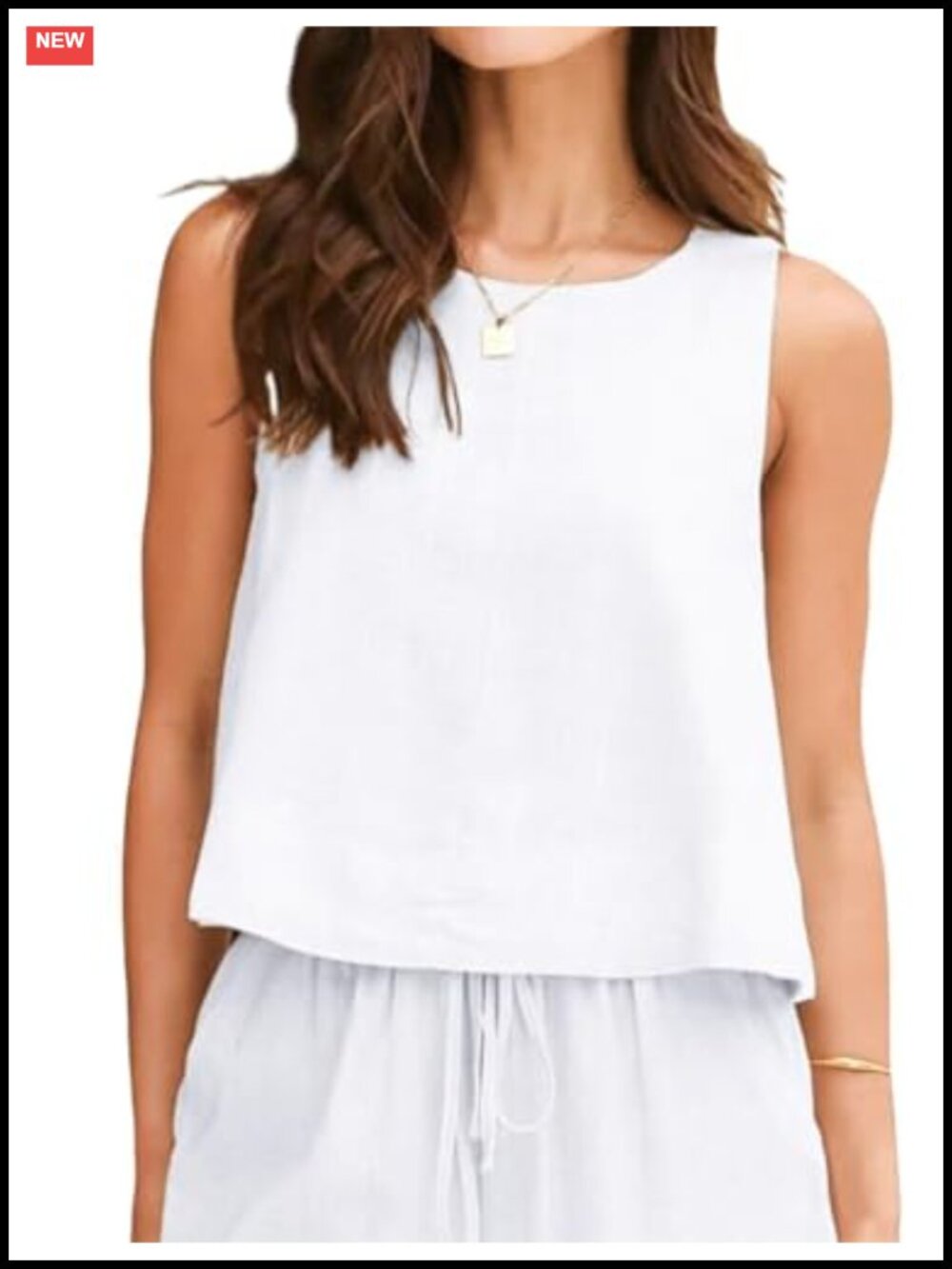 Linen Tank Top Sleeveless High Neck Relaxed Fit Summer Shirt